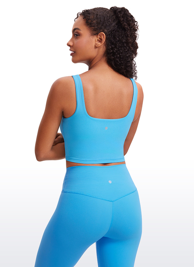 CRZ YOGA Women's Yoga Low Impact Butterluxe Longline Bra Square Neck Oasis Blue
