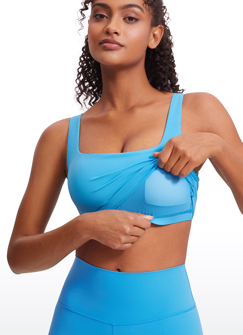 CRZ YOGA Women's Yoga Low Impact Butterluxe Longline Bra Square Neck Kayak Blue