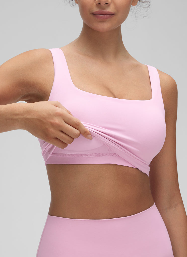 CRZ YOGA Women's Yoga Low Impact Butterluxe Longline Bra Square Neck Vita Pink