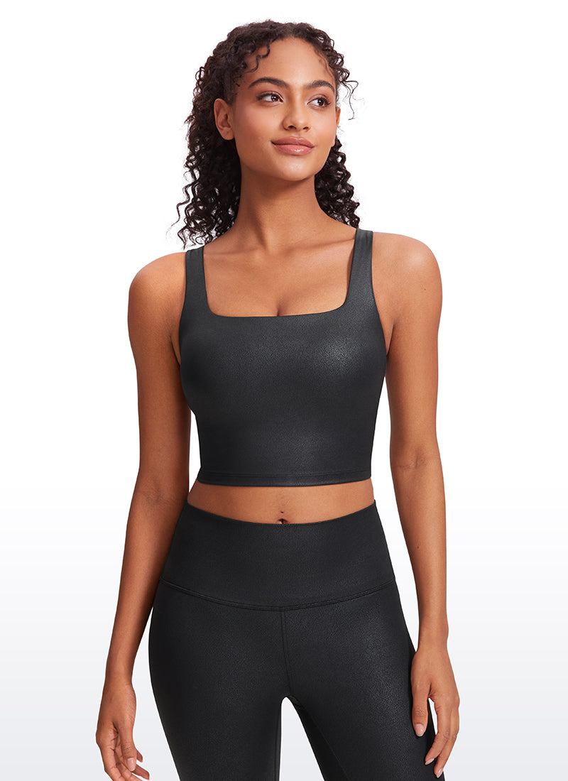 CRZ YOGA Women's Yoga Low Impact Butterluxe Longline Bra Square Neck Green Palm Court