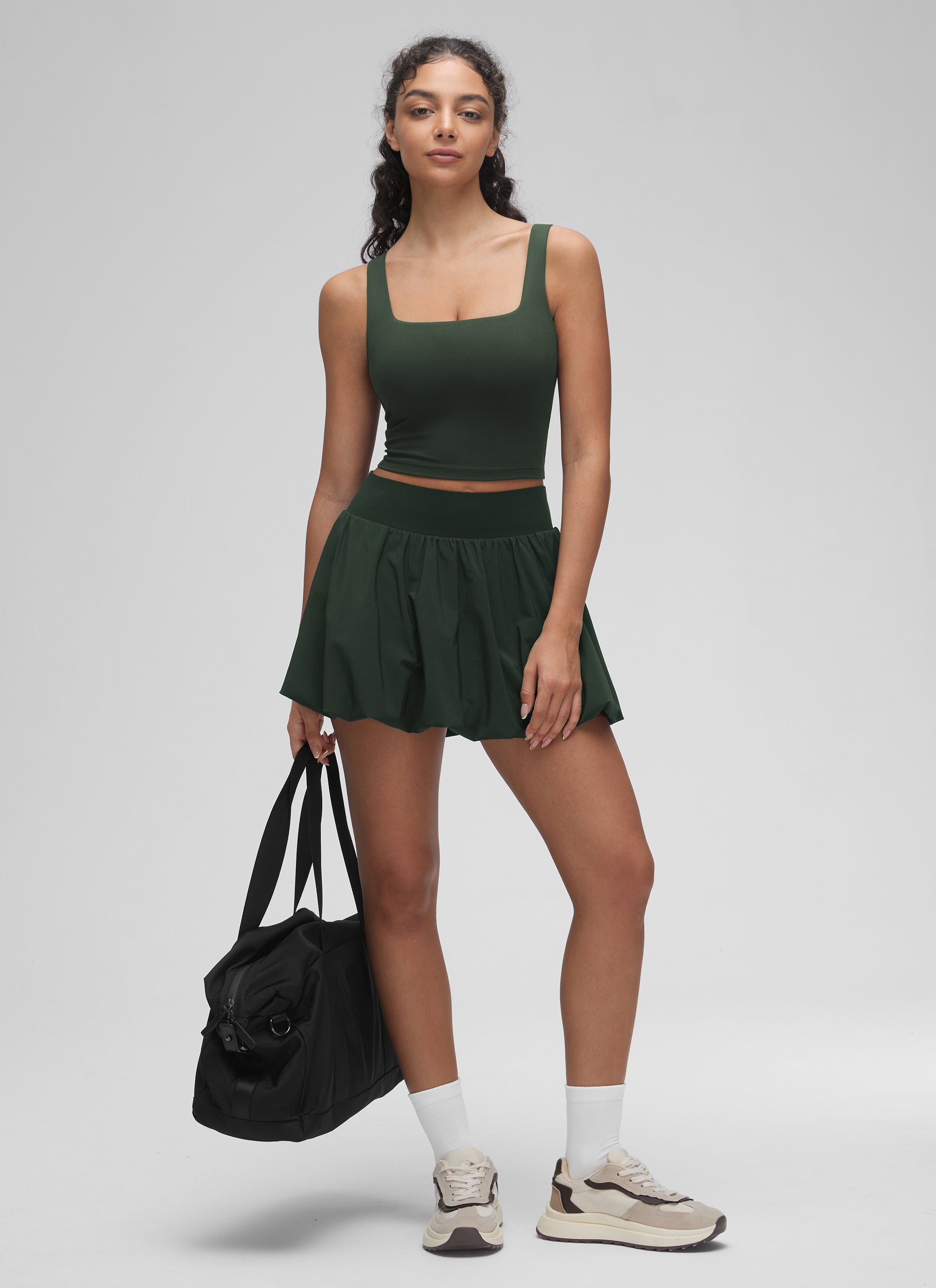 CRZ YOGA Women's Yoga Low Impact Butterluxe Longline Bra Square Neck Legend Green