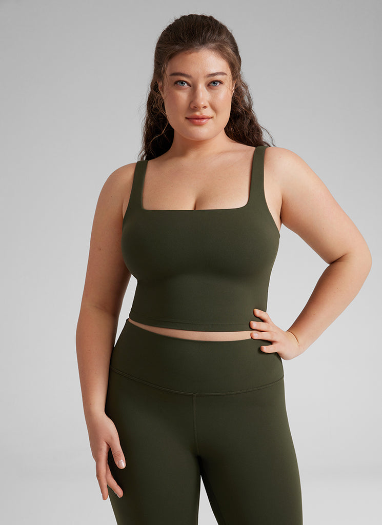 CRZ YOGA Women's Yoga Low Impact Butterluxe Longline Bra Square Neck White