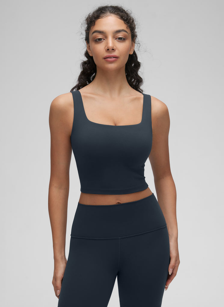 CRZ YOGA Women's Yoga Low Impact Butterluxe Longline Bra Square Neck Olive Green