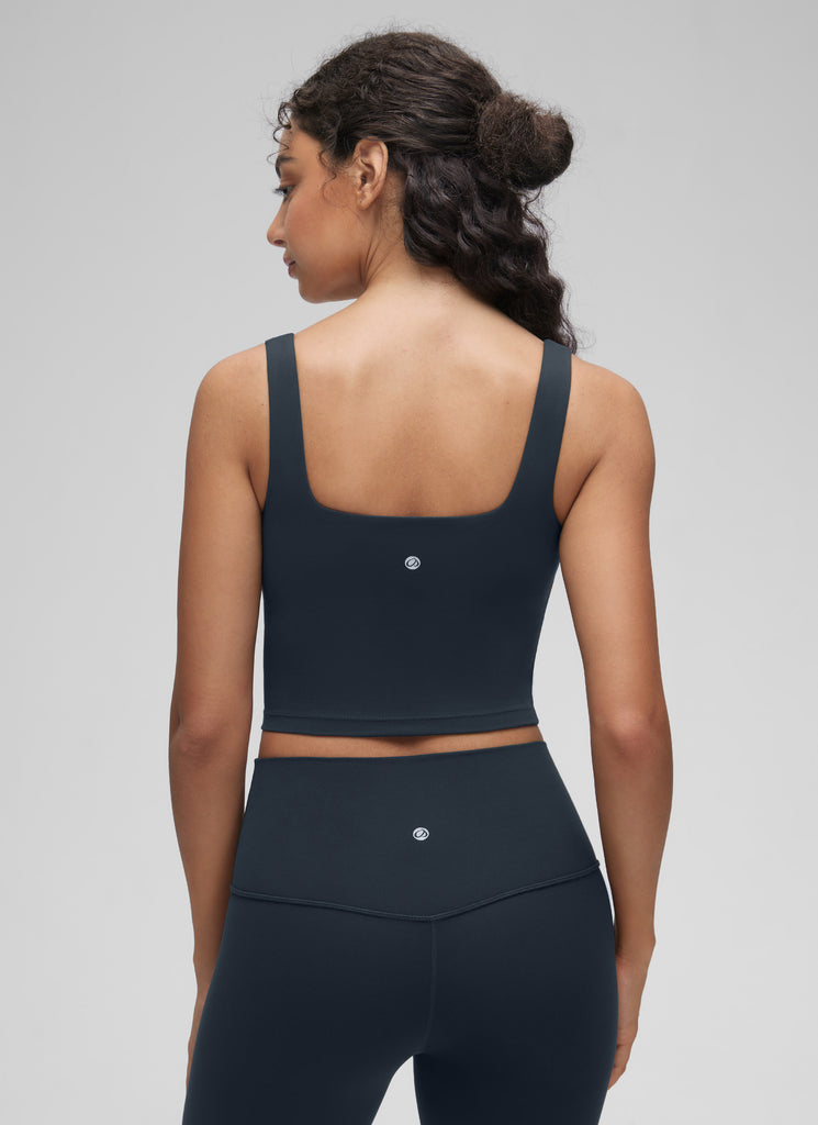 CRZ YOGA Women's Yoga Low Impact Butterluxe Longline Bra Square Neck Olive Green