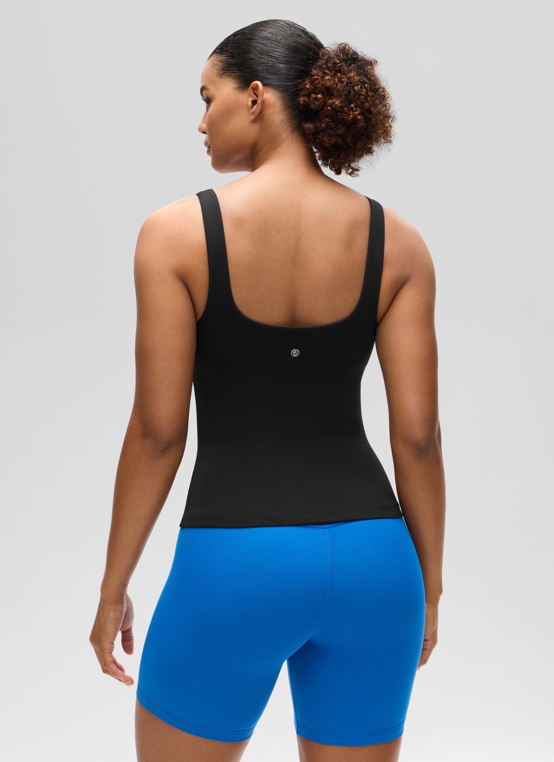 CRZ YOGA Women's SlimFit Tops Butterluxe Built-in Bra U Neck Tanks Black @model_info:Barbara