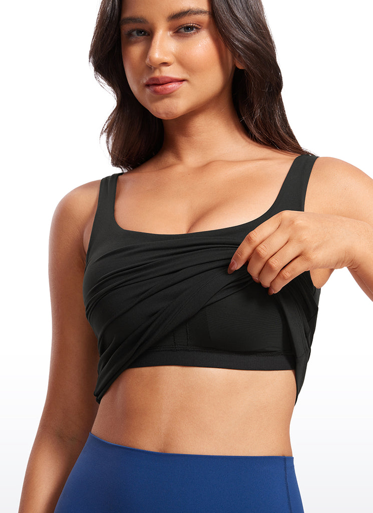 CRZ YOGA Women's SlimFit Tops Butterluxe Built-in Bra U Neck Tanks Black