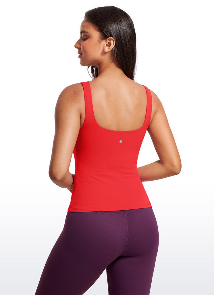 CRZ YOGA Women's SlimFit Tops Butterluxe Built-in Bra U Neck Tanks Granita Pink