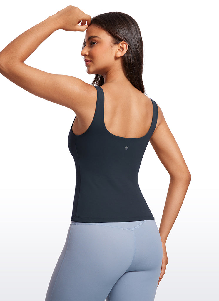 CRZ YOGA Women's SlimFit Tops Butterluxe Built-in Bra U Neck Tanks Sparkle Blue