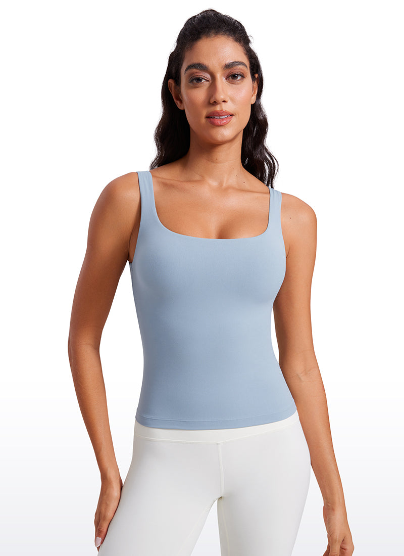 Butterluxe Waist Length Built-in Bra Tanks U Neck