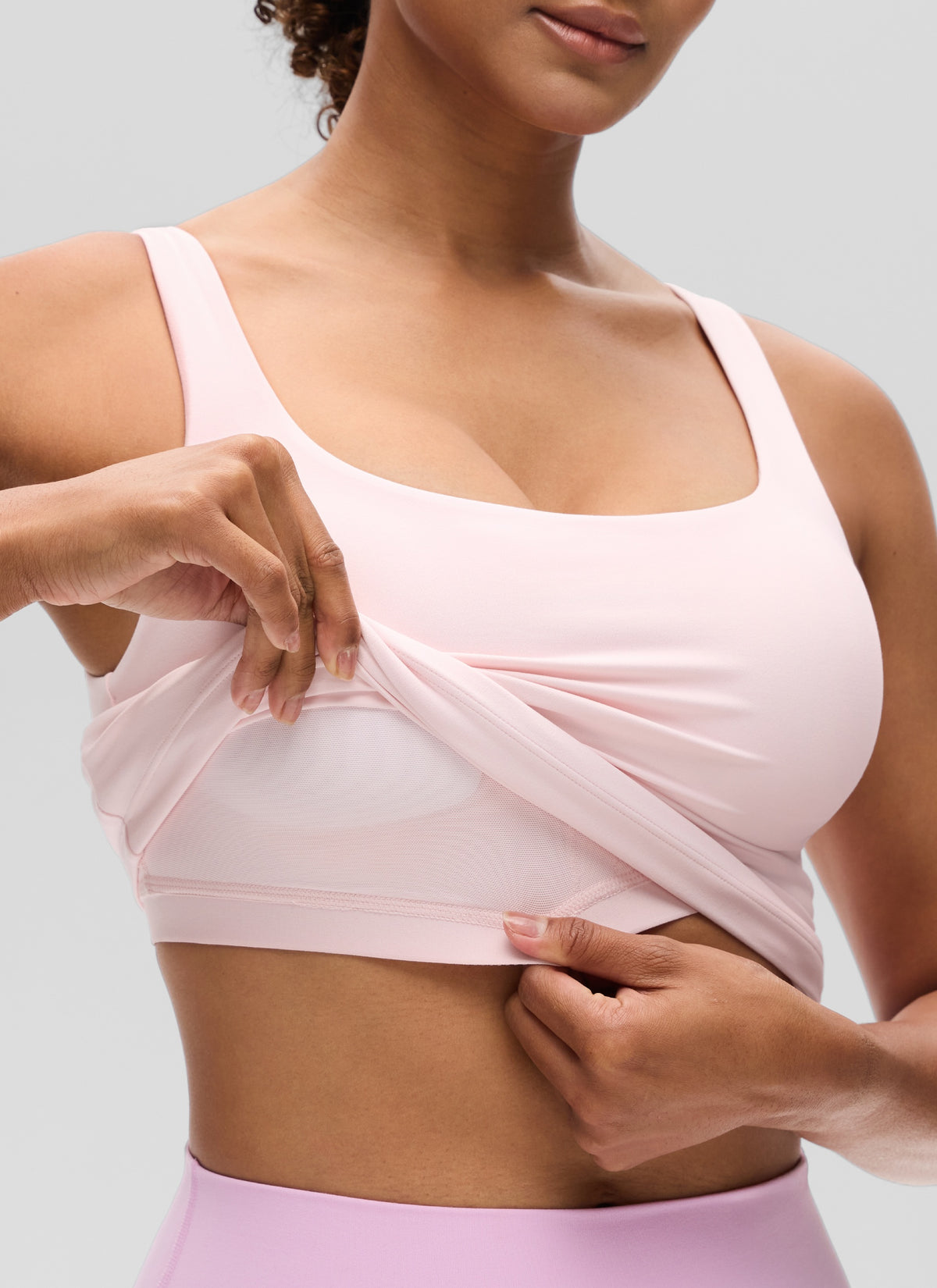 CRZ YOGA Women's SlimFit Tops Butterluxe Built-in Bra U Neck Tanks Strawberry Pink @model_info:Barbara