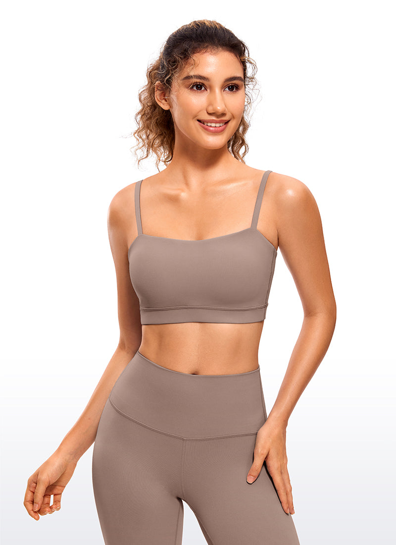 CRZ YOGA Womens Butterluxe  Adjustable Spaghetti Thin Strap Sports Bra Brown Purple