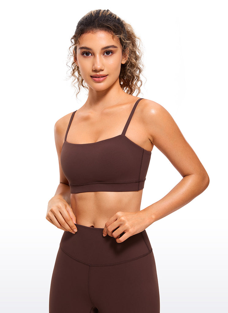 CRZ YOGA Womens Butterluxe  Adjustable Spaghetti Thin Strap Sports Bra Taupe