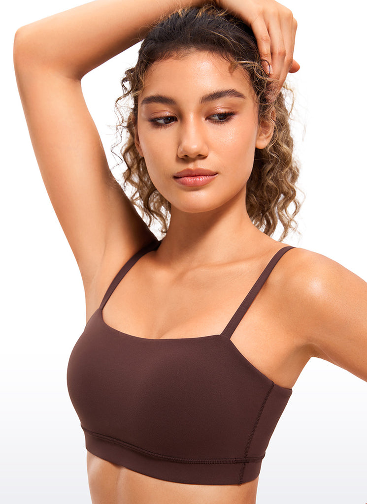 CRZ YOGA Womens Butterluxe  Adjustable Spaghetti Thin Strap Sports Bra Taupe