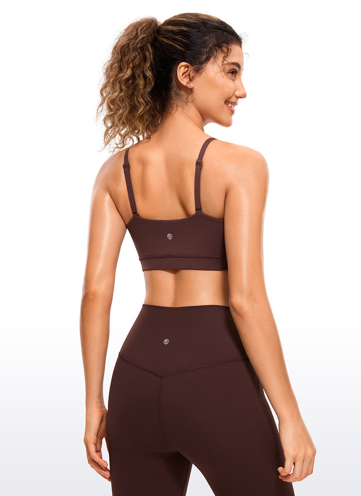 CRZ YOGA Womens Butterluxe  Adjustable Spaghetti Thin Strap Sports Bra Taupe