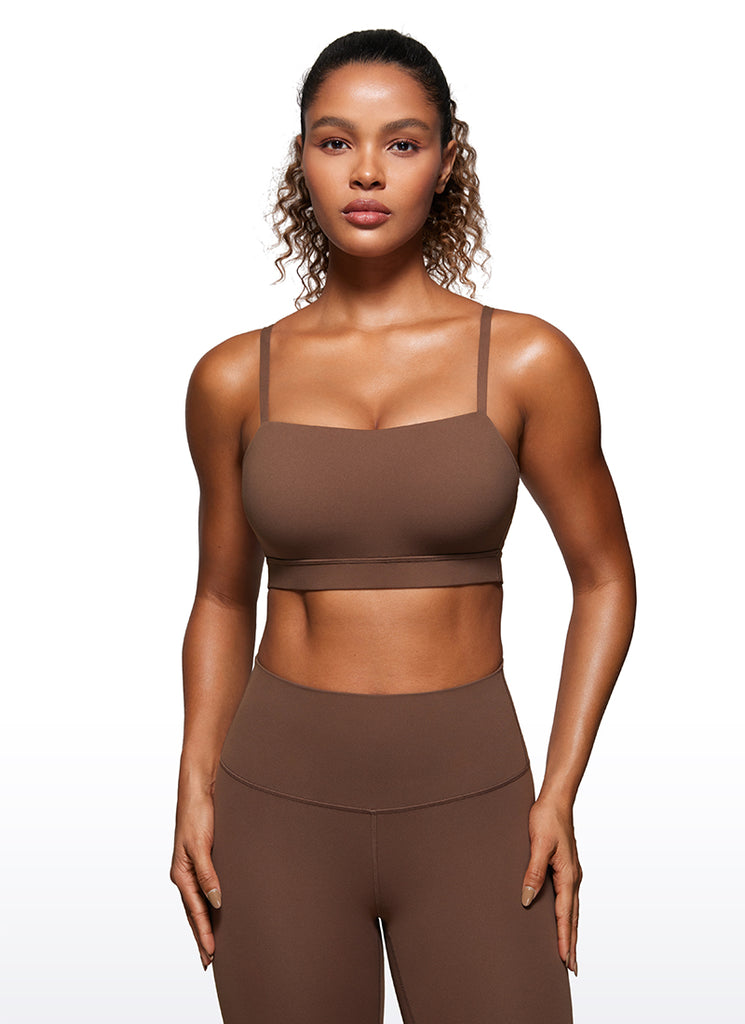 CRZ YOGA Womens Butterluxe  Adjustable Spaghetti Thin Strap Sports Bra Coffee Brown