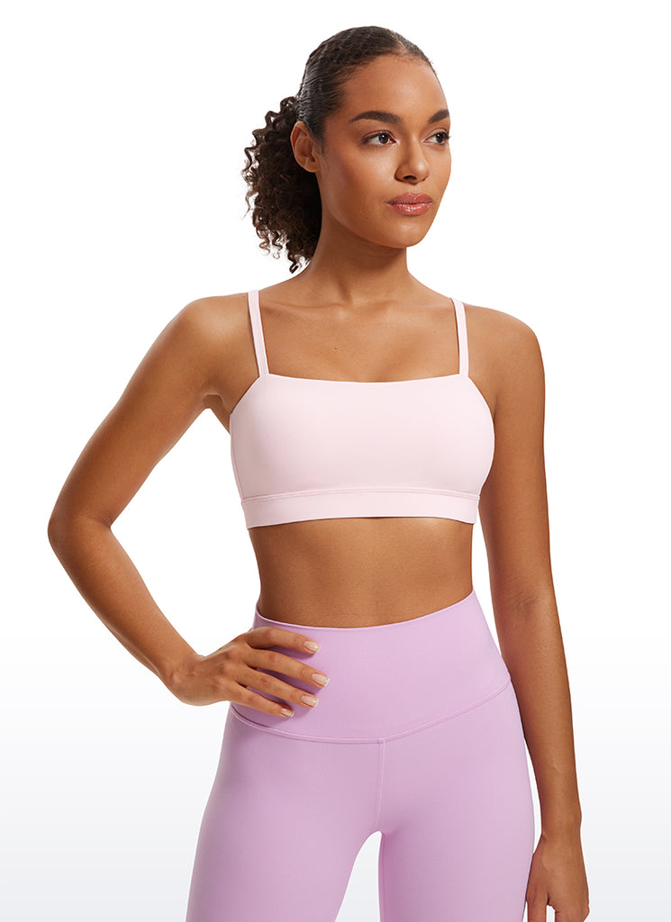 CRZ YOGA Womens Butterluxe  Adjustable Spaghetti Thin Strap Sports Bra Mojave Tan