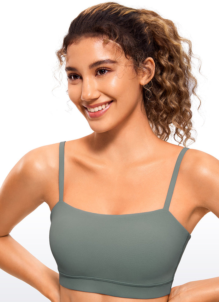 CRZ YOGA Womens Butterluxe  Adjustable Spaghetti Thin Strap Sports Bra Grey Sage