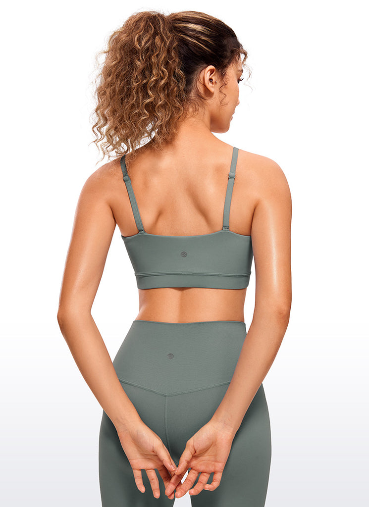 CRZ YOGA Womens Butterluxe  Adjustable Spaghetti Thin Strap Sports Bra Grey Sage