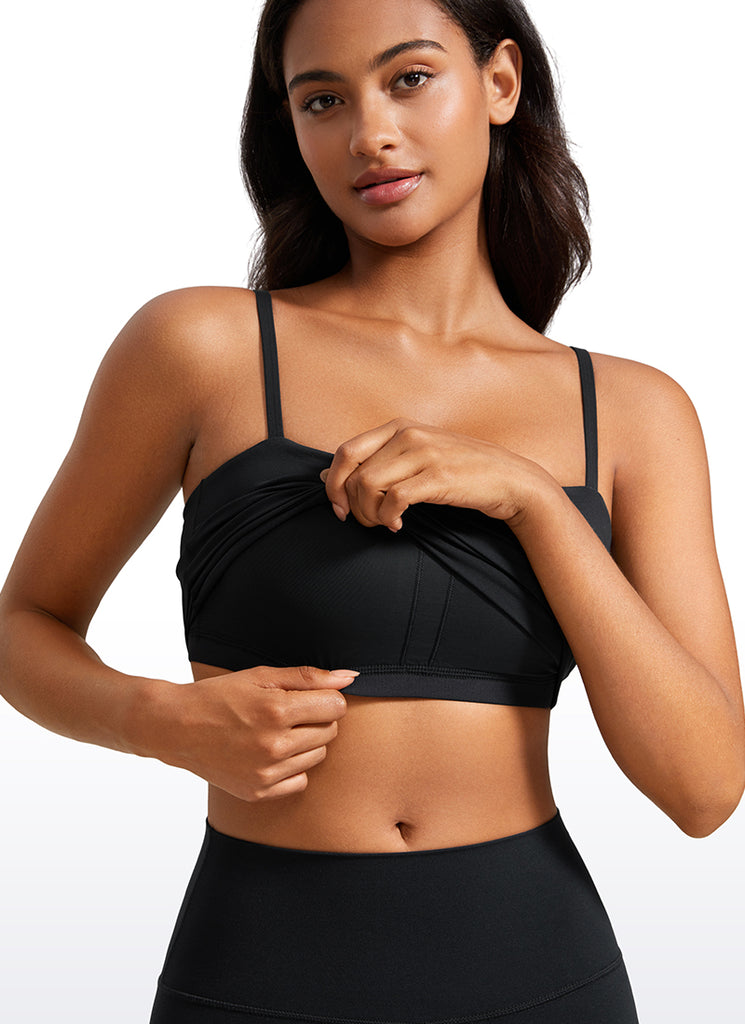 CRZ YOGA Womens Butterluxe Longline Adjustable Thin Strap Sports Bra Black