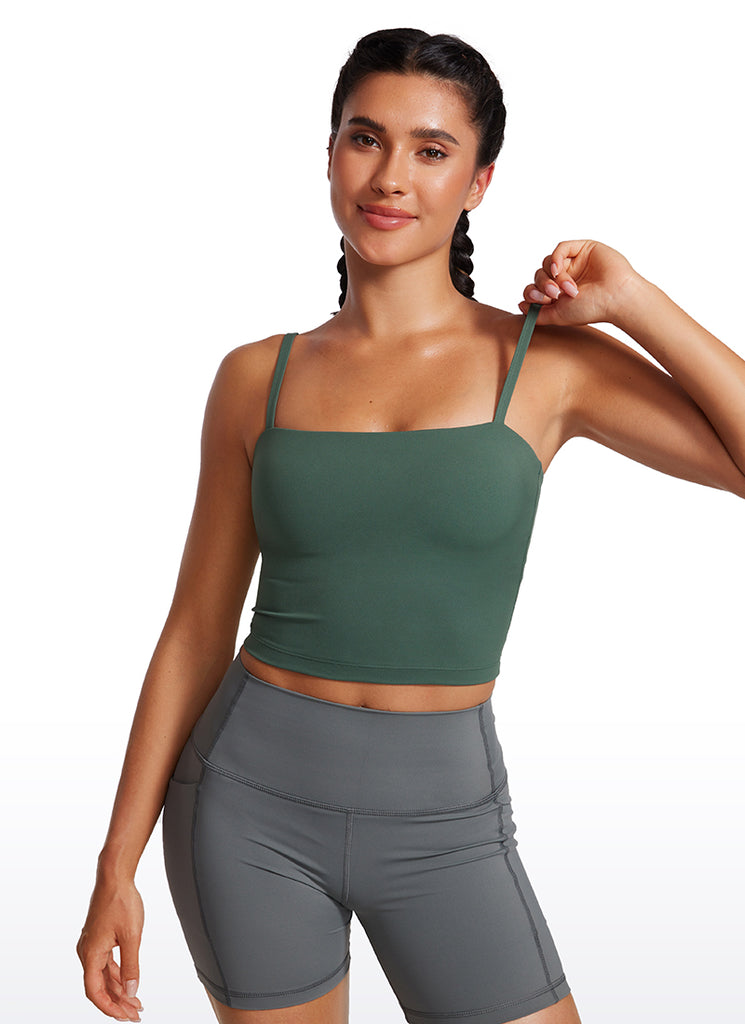 CRZ YOGA Womens Butterluxe Longline Adjustable Thin Strap Sports Bra Dark Forest Green
