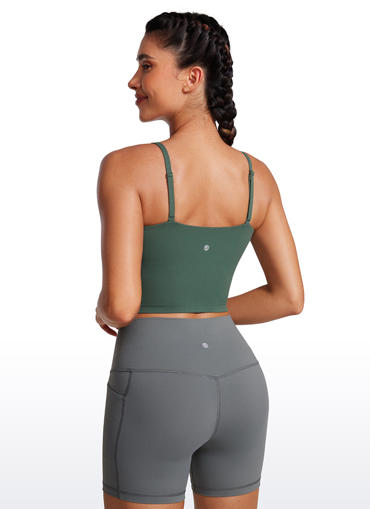 CRZ YOGA Womens Butterluxe Longline Adjustable Thin Strap Sports Bra Dark Forest Green