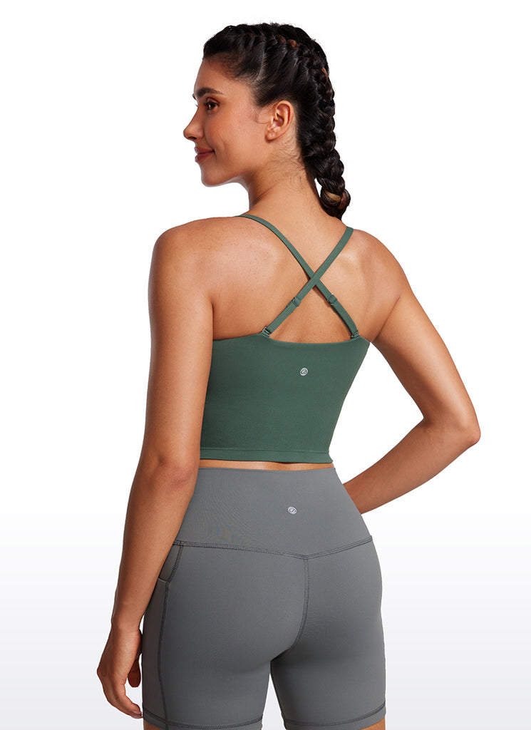 CRZ YOGA Womens Butterluxe Longline Adjustable Thin Strap Sports Bra Dark Forest Green
