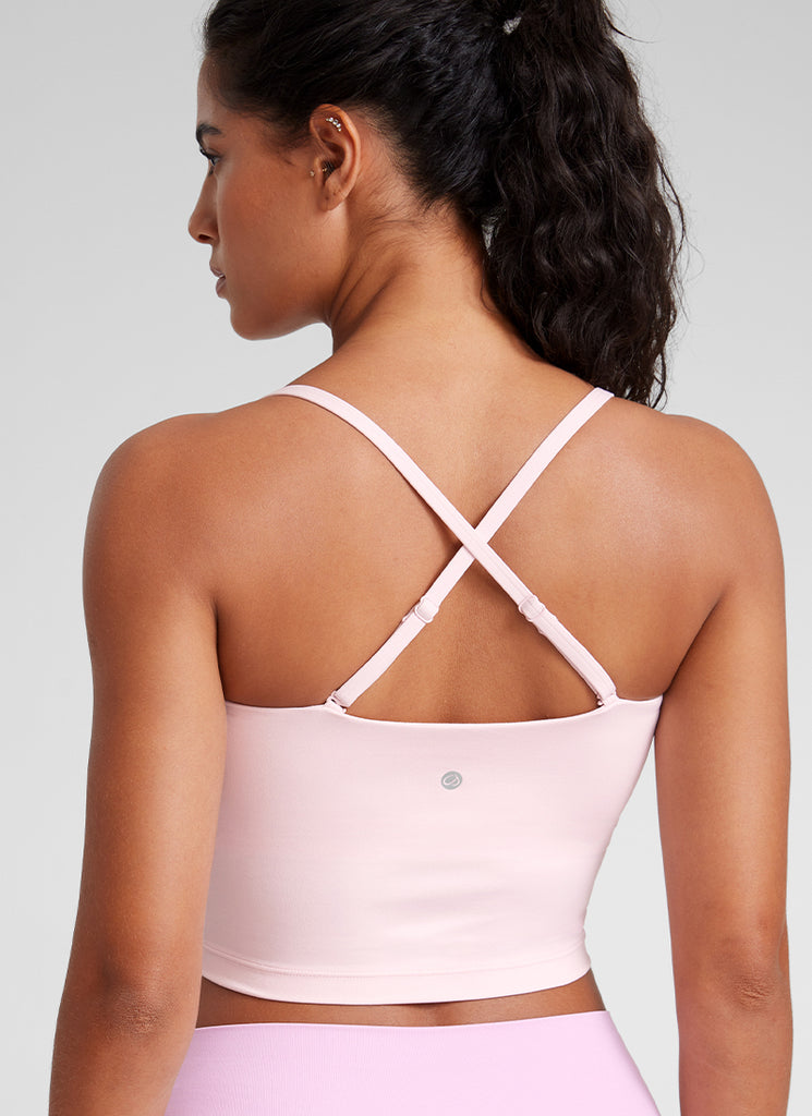 CRZ YOGA Womens Butterluxe Longline Adjustable Thin Strap Sports Bra Strawberry Pink