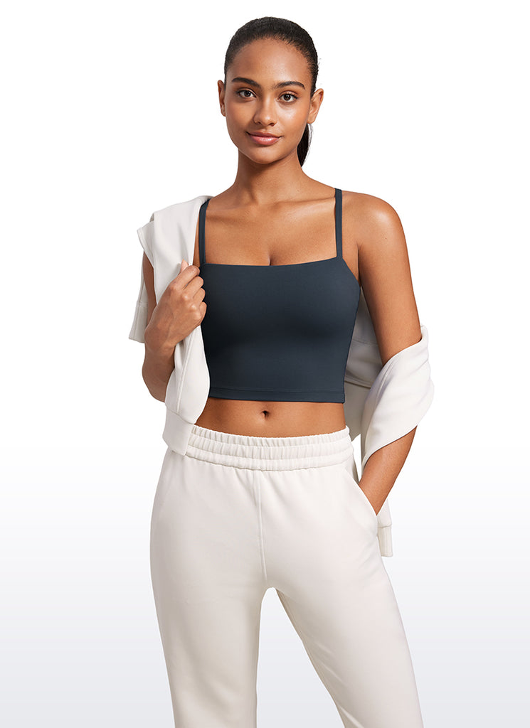 CRZ YOGA Womens Butterluxe Longline Adjustable Thin Strap Sports Bra White