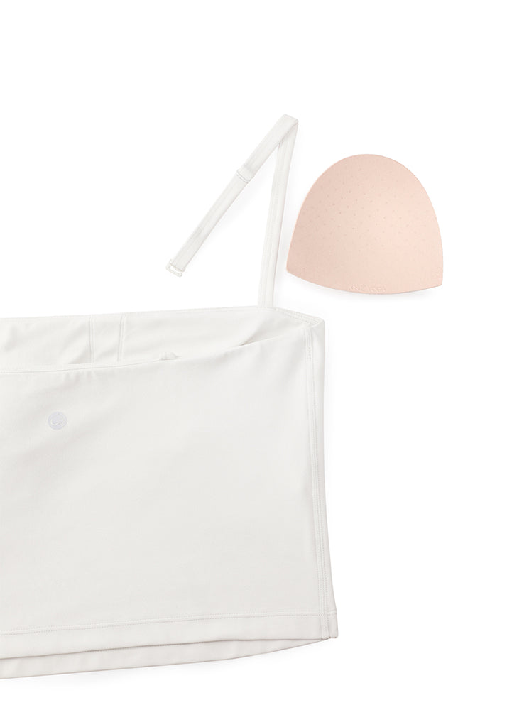 CRZ YOGA Womens Butterluxe Longline Adjustable Thin Strap Sports Bra Milky White