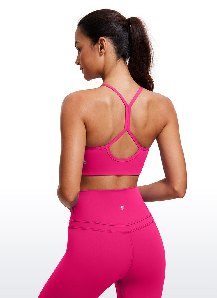 CRZ YOGA Butterluxe Womens High Neck Y Racerback Sports Bra Thin Strap Hibiscus Purple