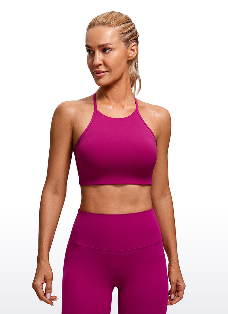 CRZ YOGA Butterluxe Womens High Neck Y Racerback Sports Bra Thin Strap Magenta Purple