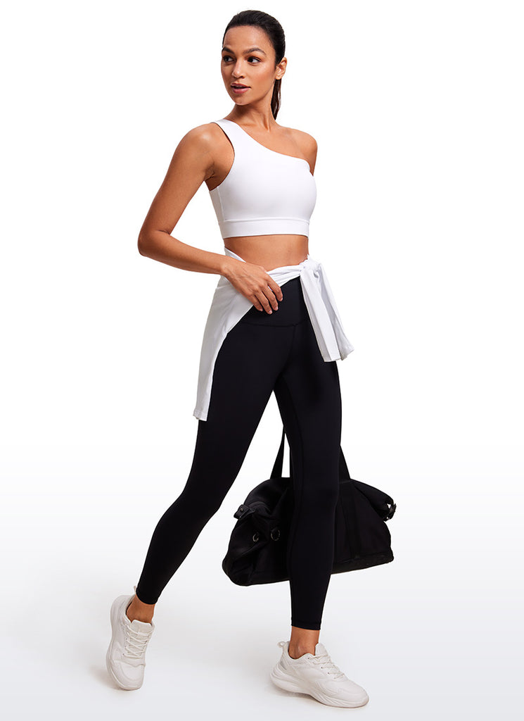 CRZ YOGA Butterluxe Womens One Shoulder Sports Bra Asymmetrical Padded Deep Purple