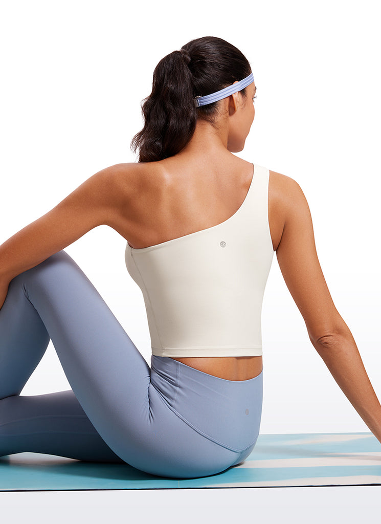 CRZ YOGA Butterluxe Women's One Shoulder Longline Sports Bra Black