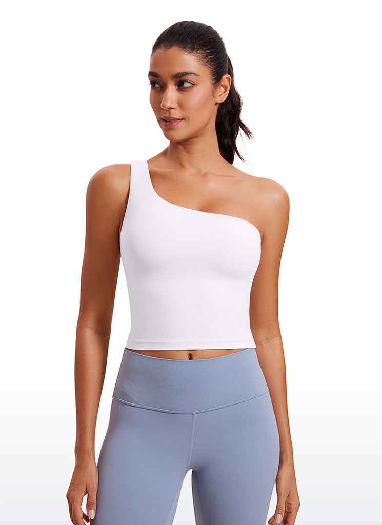CRZ YOGA Butterluxe Women's One Shoulder Longline Sports Bra Milky White