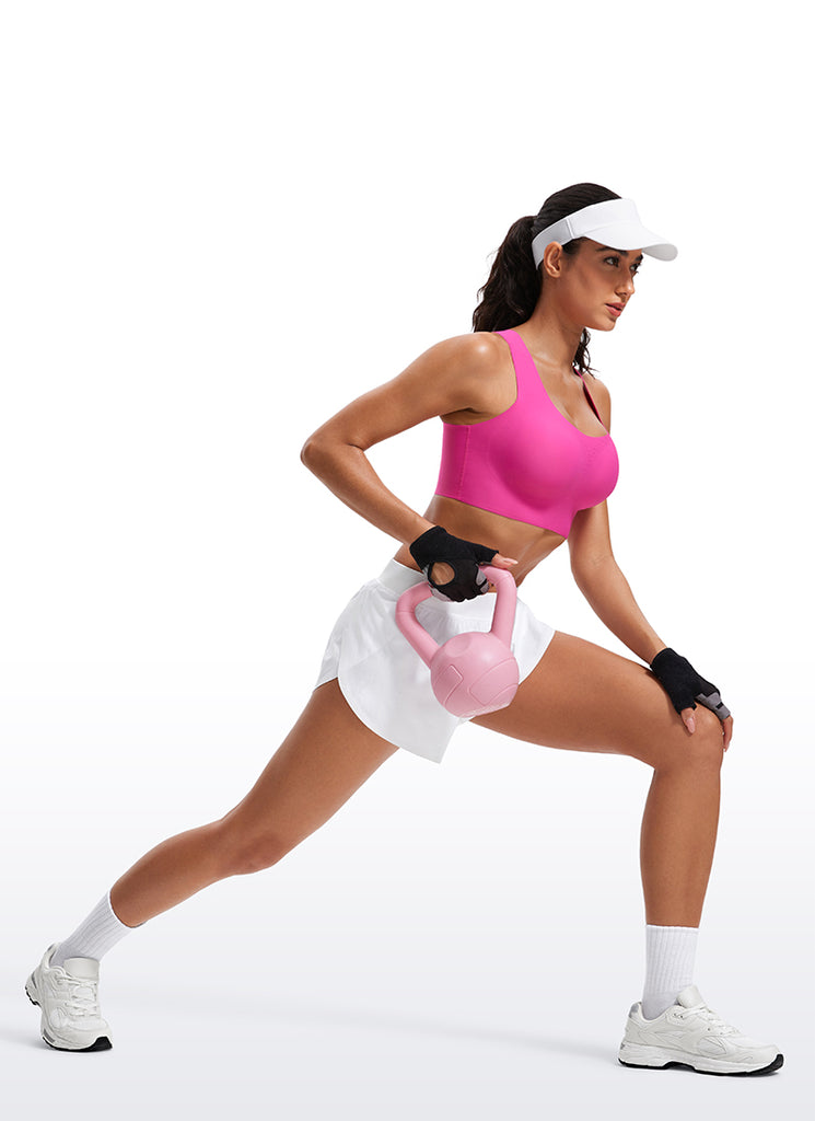 CRZ YOGA Womens U Neck High Impact Training Sports Bra Racerback Milky White