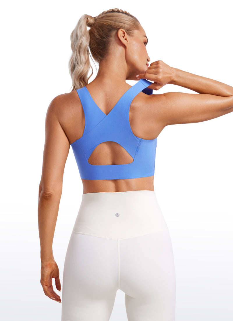 CRZ YOGA Womens U Neck High Impact Training Sports Bra Racerback Sparkle Blue
