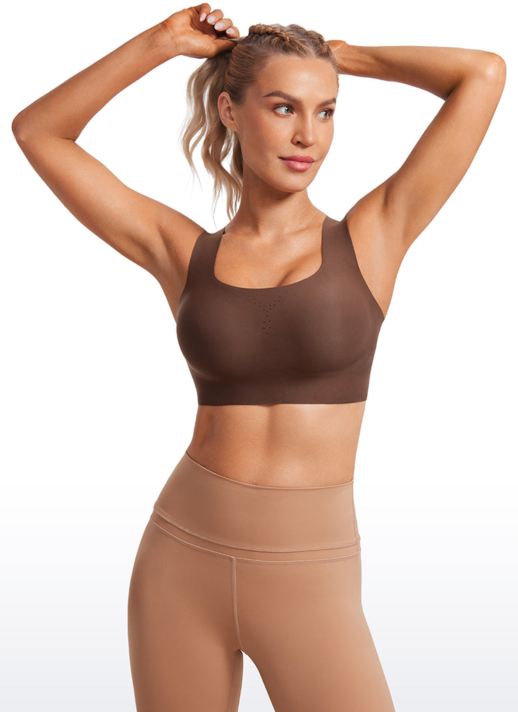 CRZ YOGA Womens U Neck High Impact Training Sports Bra Racerback Coffee Brown