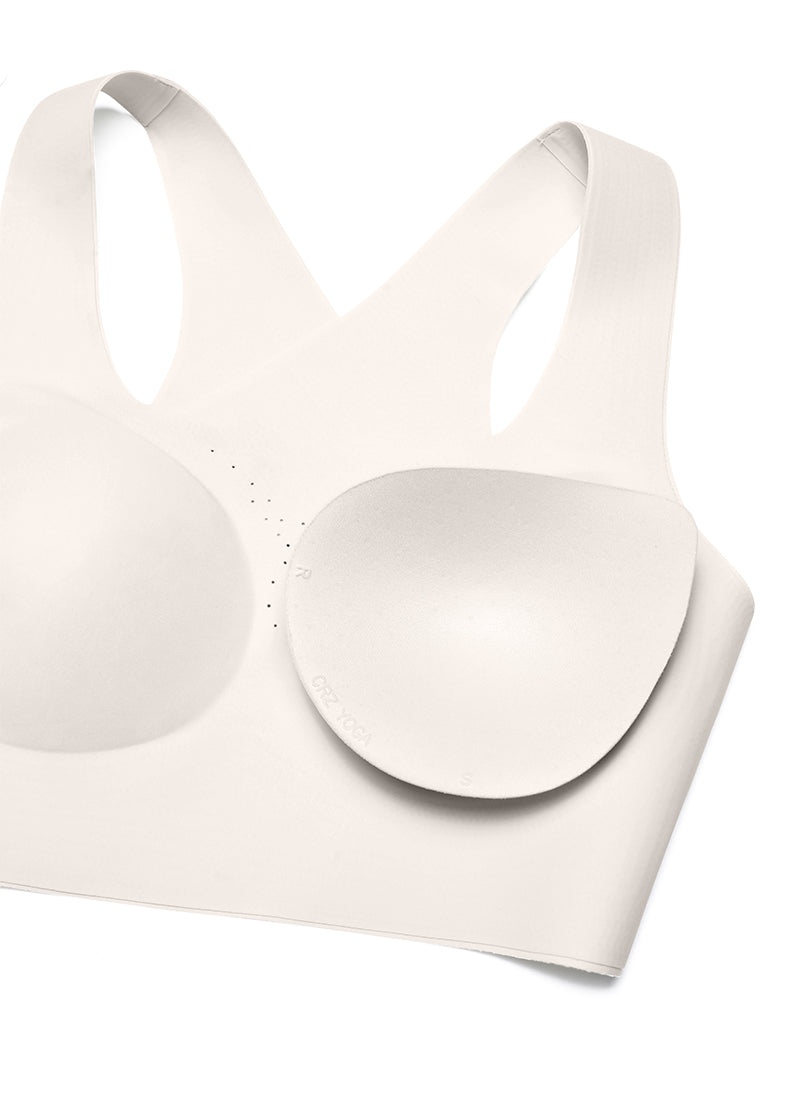 CRZ YOGA Womens U Neck High Impact Training Sports Bra Racerback Milky White