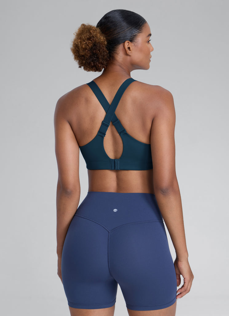 CRZ YOGA Womens Zip Front High Impact Sport Bra with Adjustable Straps Black