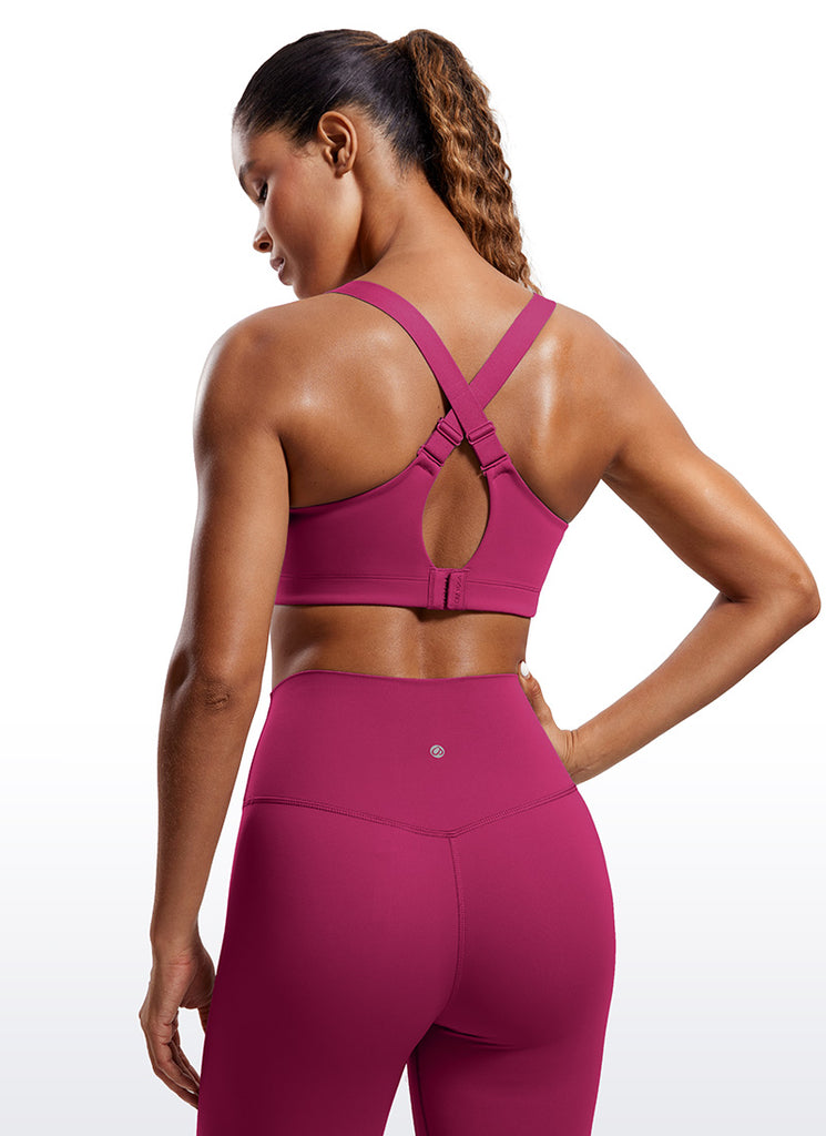 CRZ YOGA Womens Zip Front High Impact Sport Bra with Adjustable Straps Magenta Purple