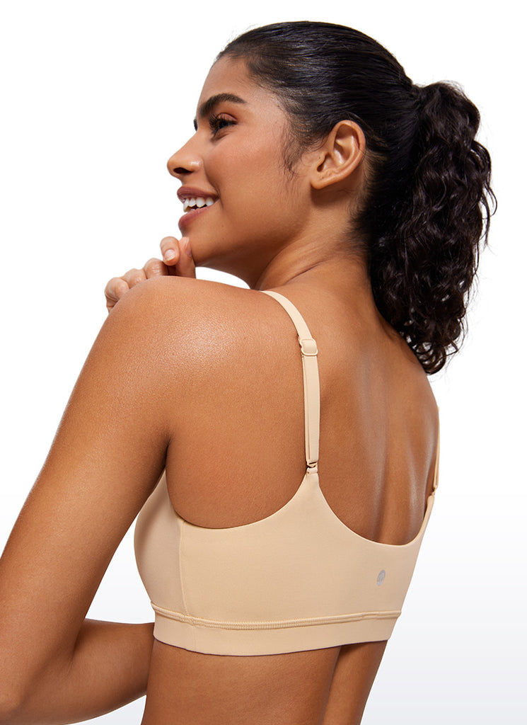CRZ YOGA Womens Butterluxe Adjustable Spaghetti Strap Scoop Neck Bra Tan Milkshake