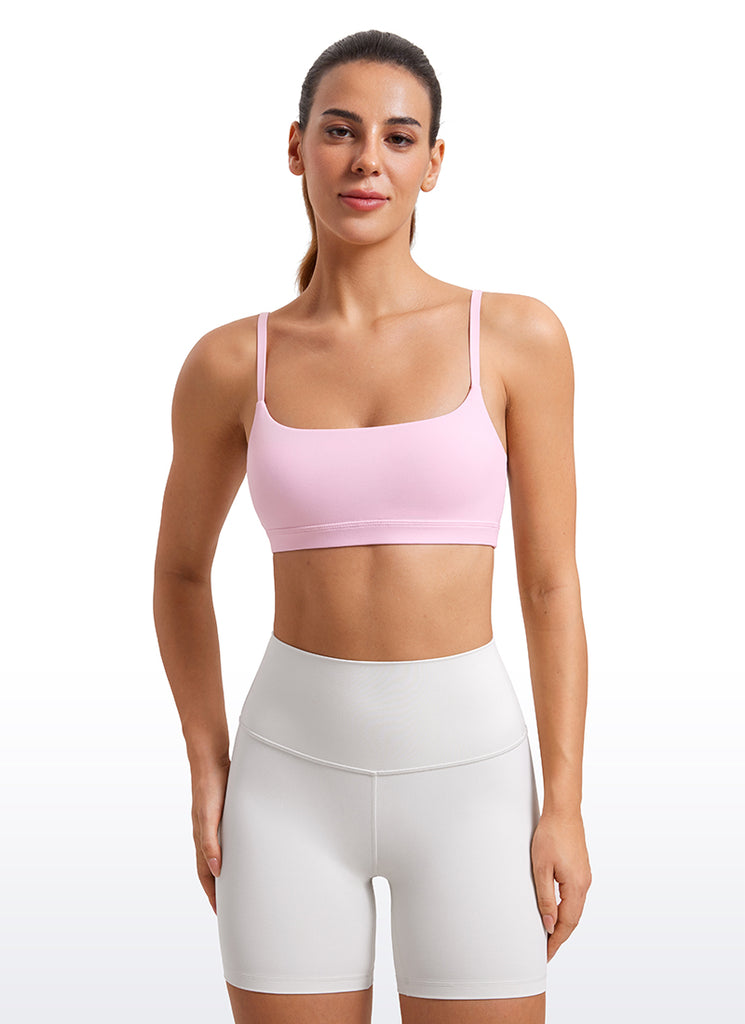 CRZ YOGA Womens Butterluxe Adjustable Spaghetti Strap Scoop Neck Bra Tan Milkshake