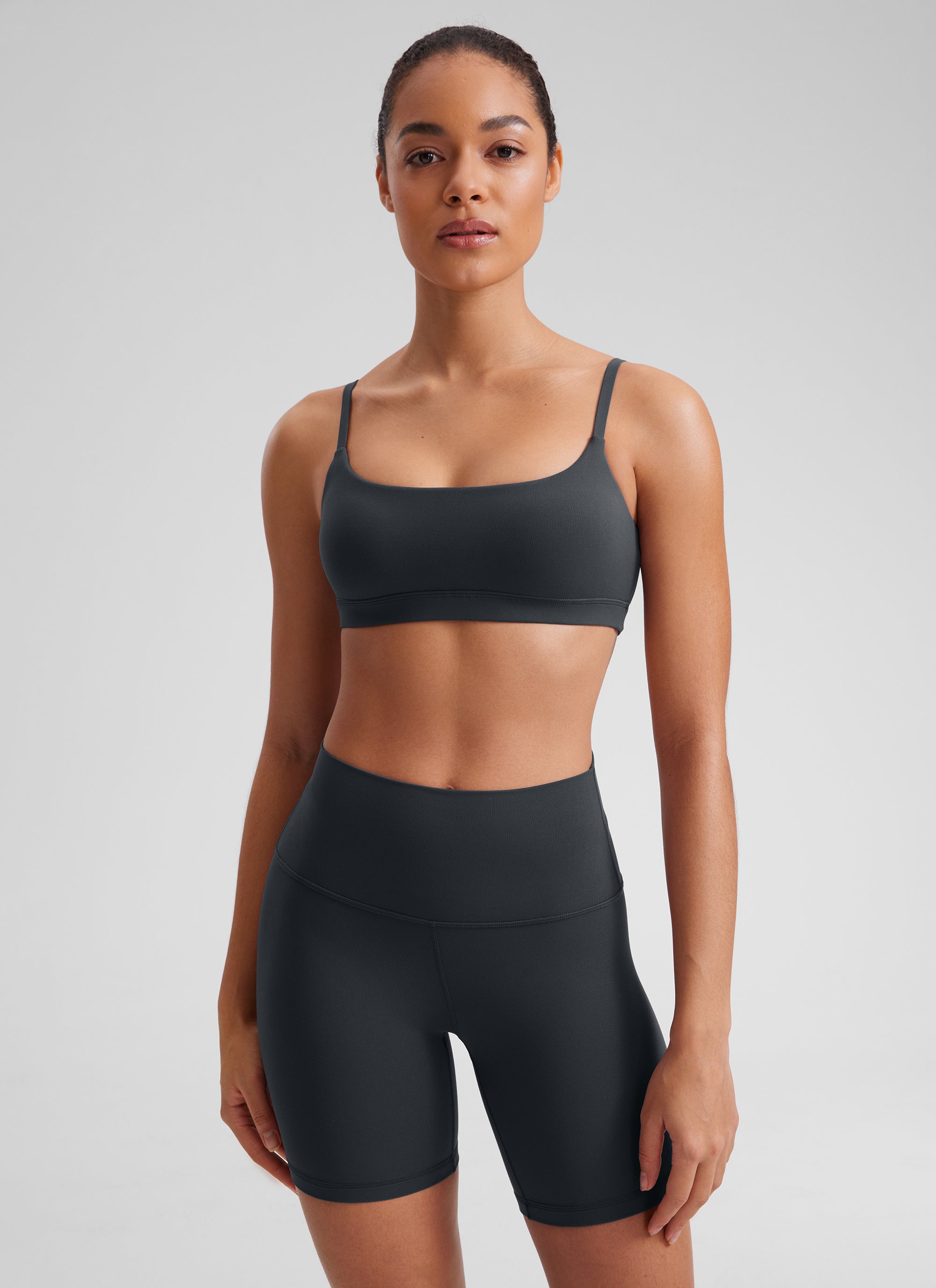 CRZ YOGA Womens Butterluxe Adjustable Spaghetti Strap Scoop Neck Bra Melanite