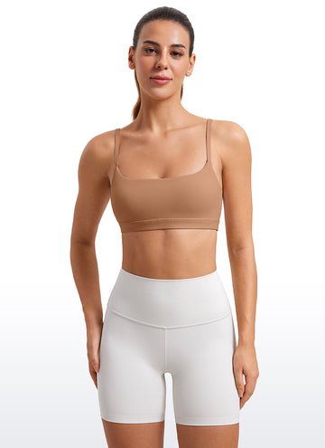 CRZ YOGA Womens Butterluxe Adjustable Spaghetti Strap Scoop Neck Bra Gravel Beige