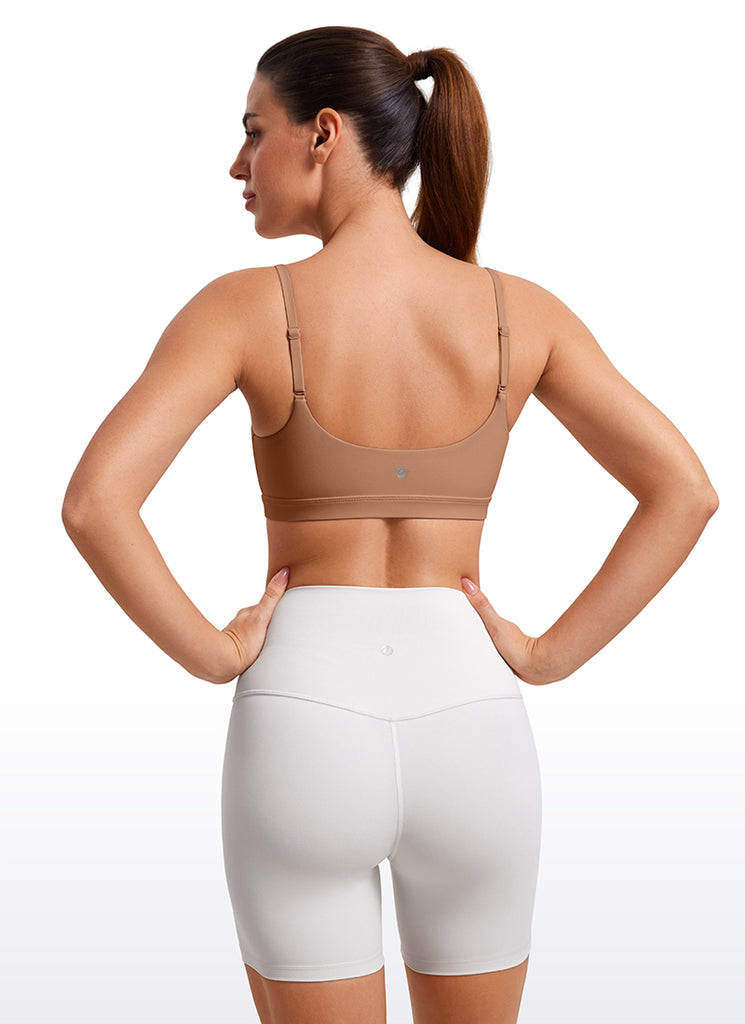 CRZ YOGA Womens Butterluxe Adjustable Spaghetti Strap Scoop Neck Bra Gravel Beige