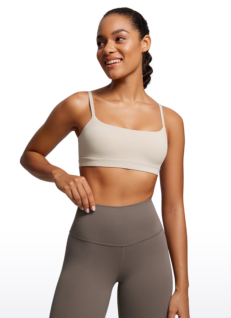 CRZ YOGA Womens Butterluxe Adjustable Spaghetti Strap Scoop Neck Bra Mojave Tan
