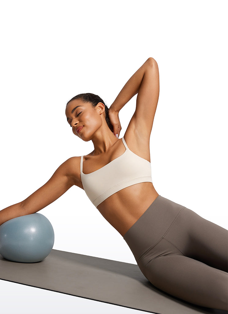 CRZ YOGA Womens Butterluxe Adjustable Spaghetti Strap Scoop Neck Bra Mojave Tan