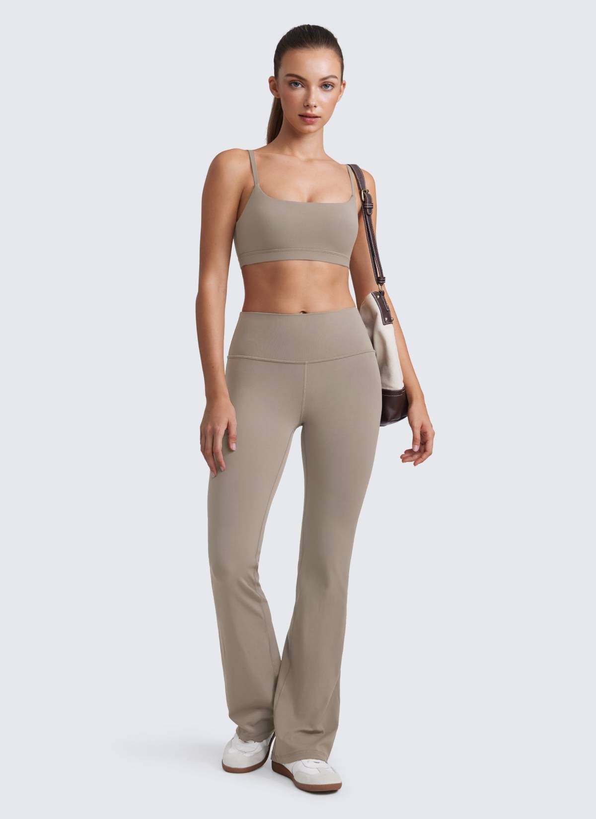 CRZ YOGA Womens Butterluxe Adjustable Spaghetti Strap Scoop Neck Bra Warm Ash Grey