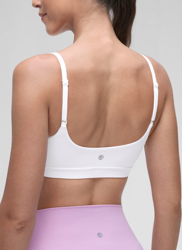 CRZ YOGA Womens Butterluxe Adjustable Spaghetti Strap Scoop Neck Bra White