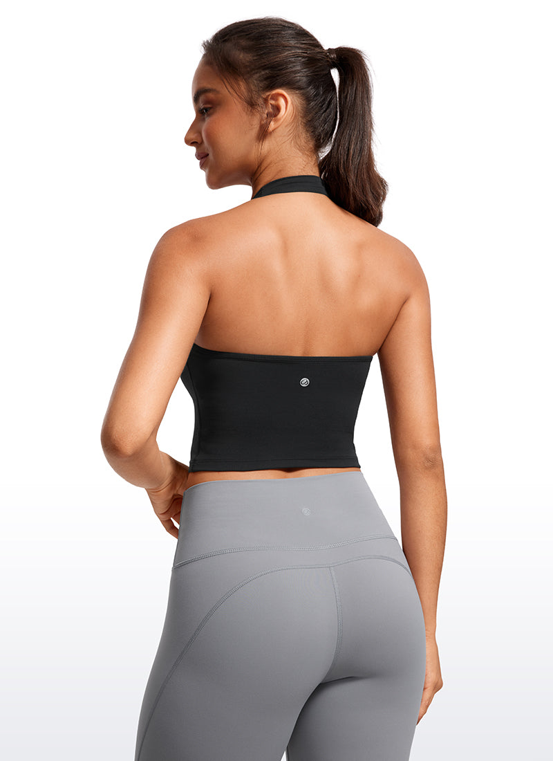 CRZ YOGA Womens Butterluxe Halter Longline Sports Bra Crop Tank Tops Black